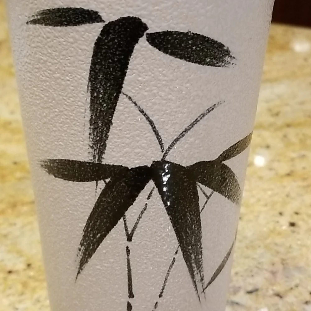 VTG Asian Modern Vase Painted Bamboo on Texture